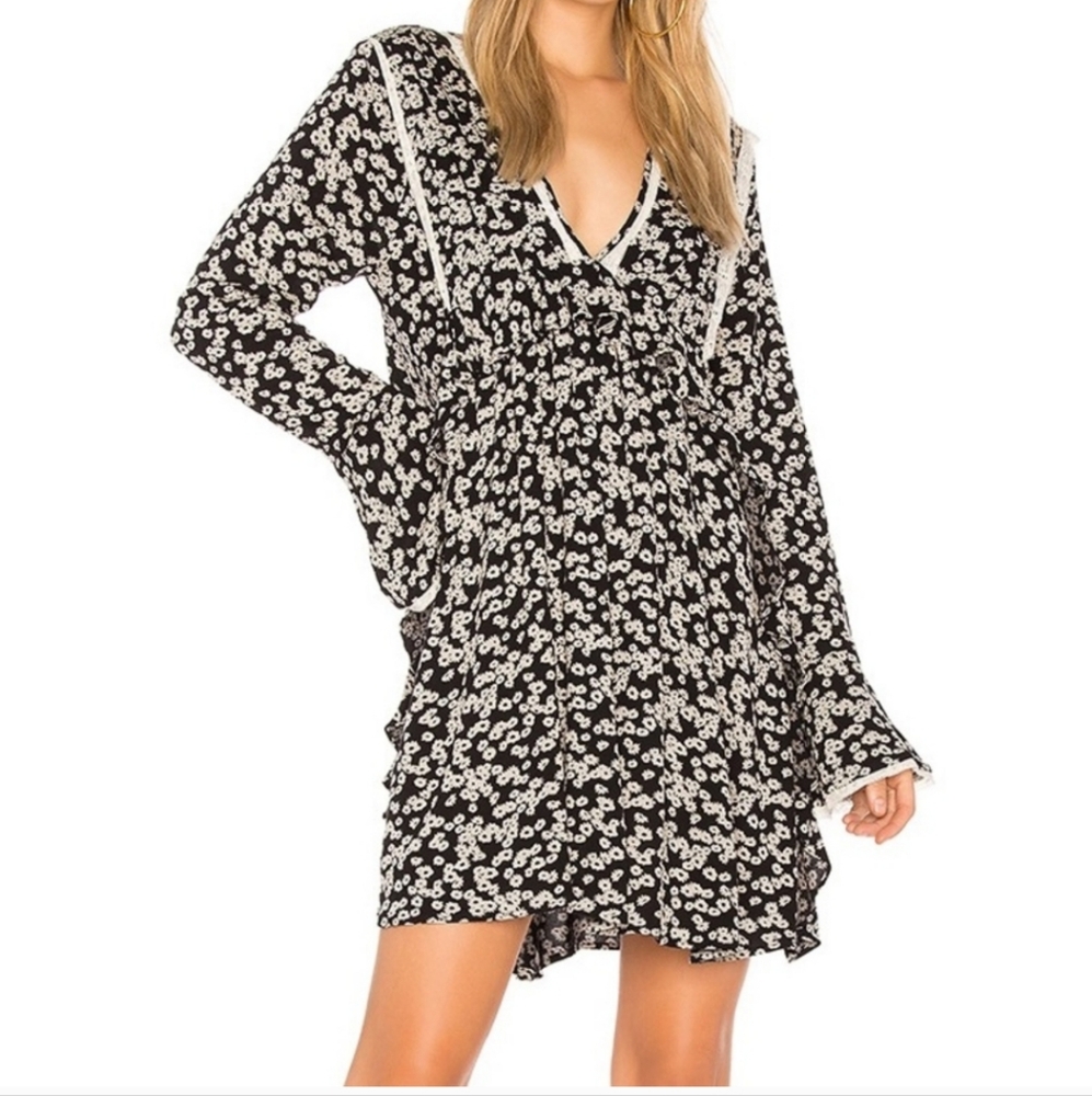 Free people Floral Black and White Dress